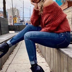 Off the shoulder fuzzy sweater